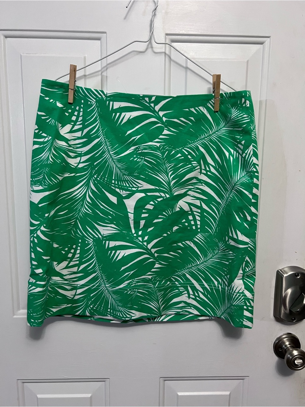 Talbots Petites 14P Green White Tropical Palm Leaf Skirt A Line Lined NWT